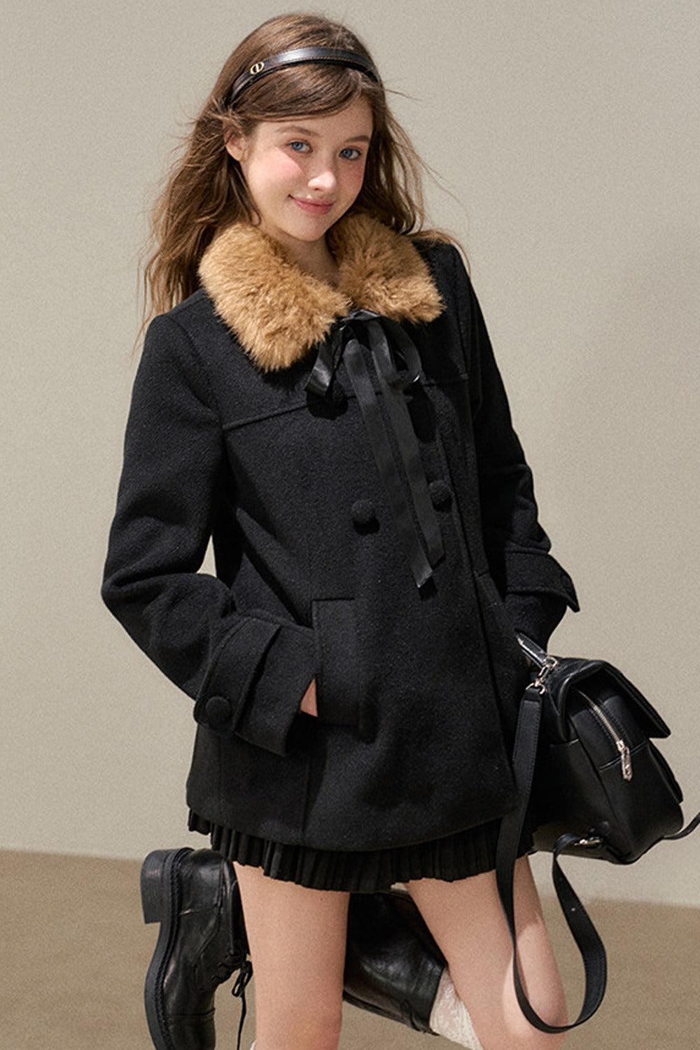 Black Double-Breasted Woolen Jacket