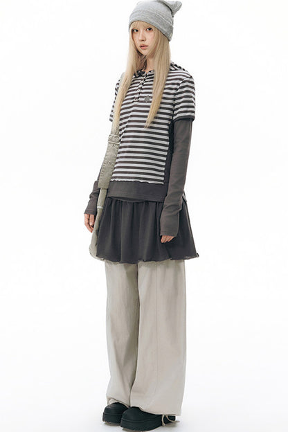 Striped Hooded Knit Short-Sleeve Top