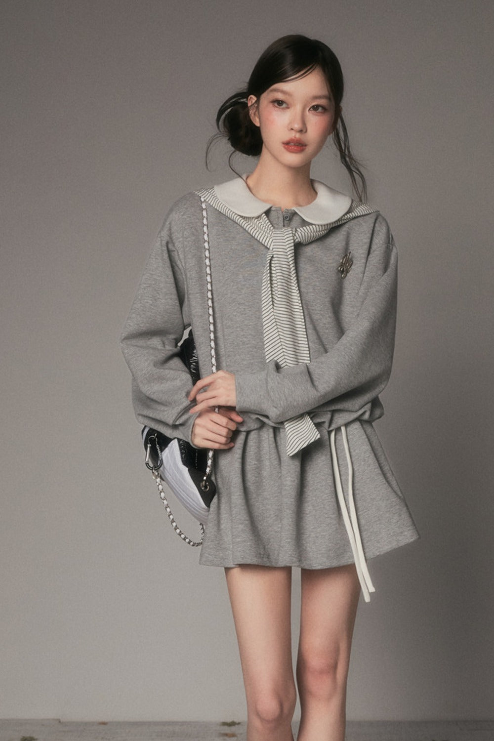 Layered-Look Long-Sleeved Sweatshirt Dress