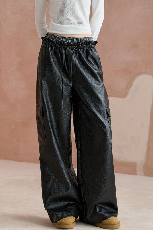 Double-Waistband Leather Cargo Pants