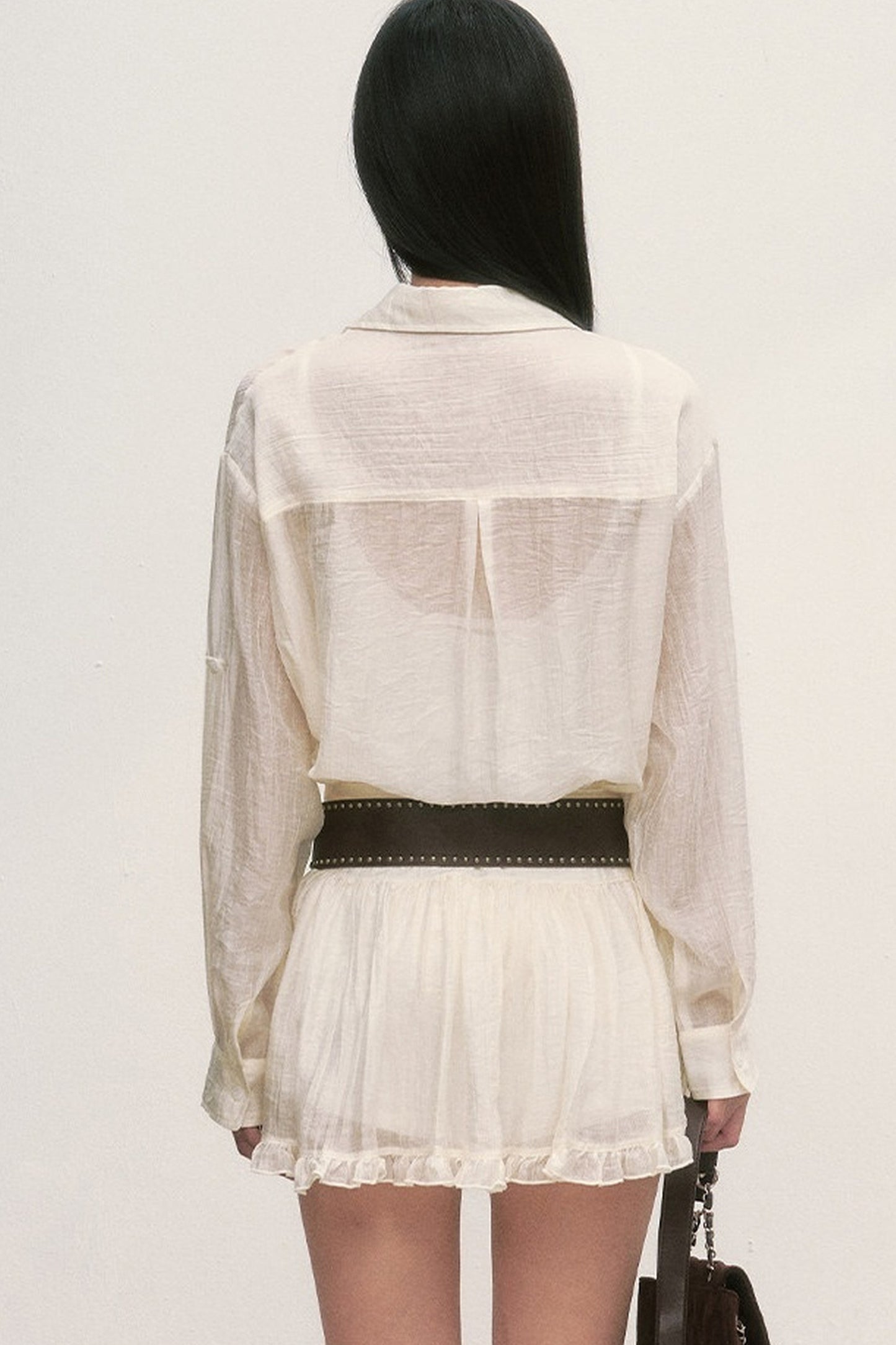 White Long-Sleeved Shirt And Skirt Set