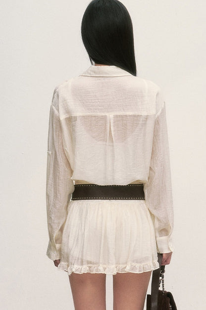 White Long-Sleeved Shirt And Skirt Set