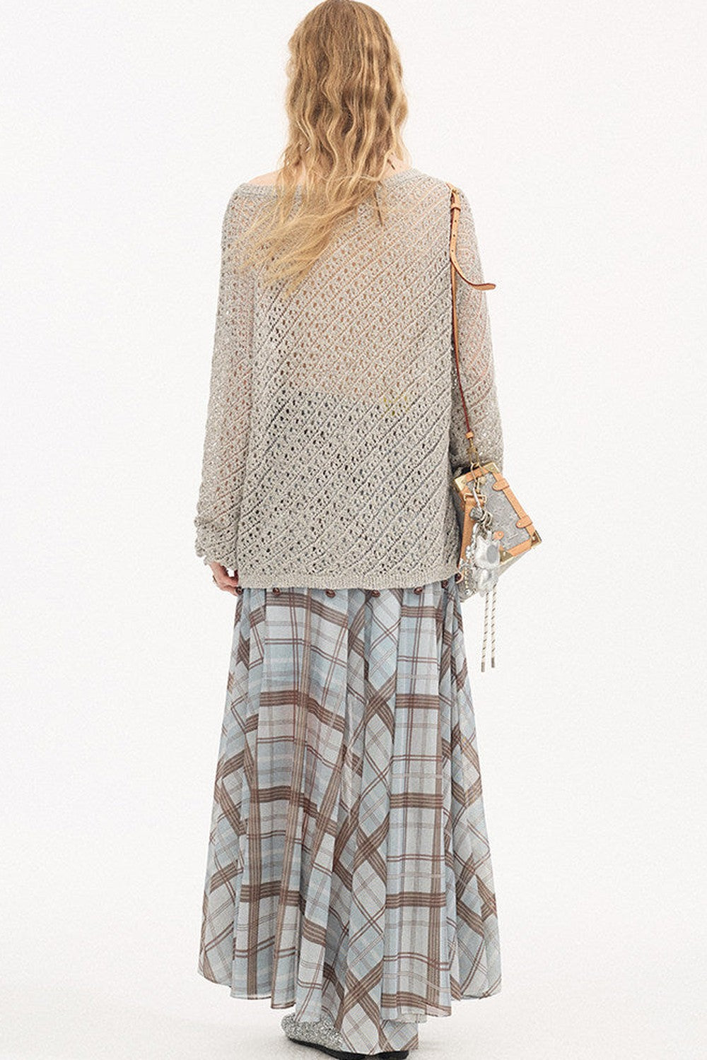 Plaid Pleated Mesh Skirt