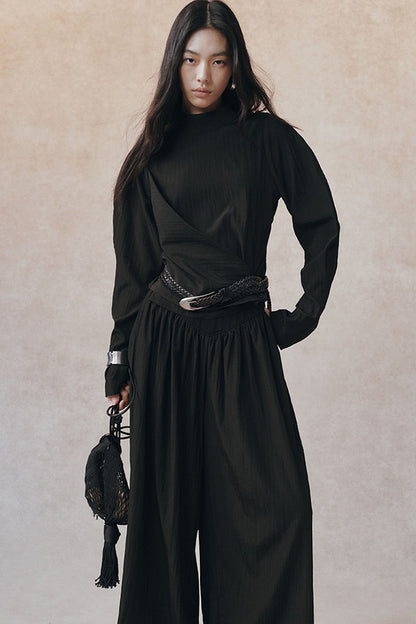 Acetate Half Stand Collar Blouse