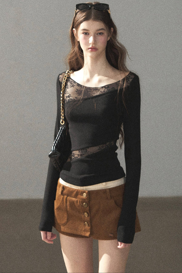 Hazy Skin Lace Hollow Out Top