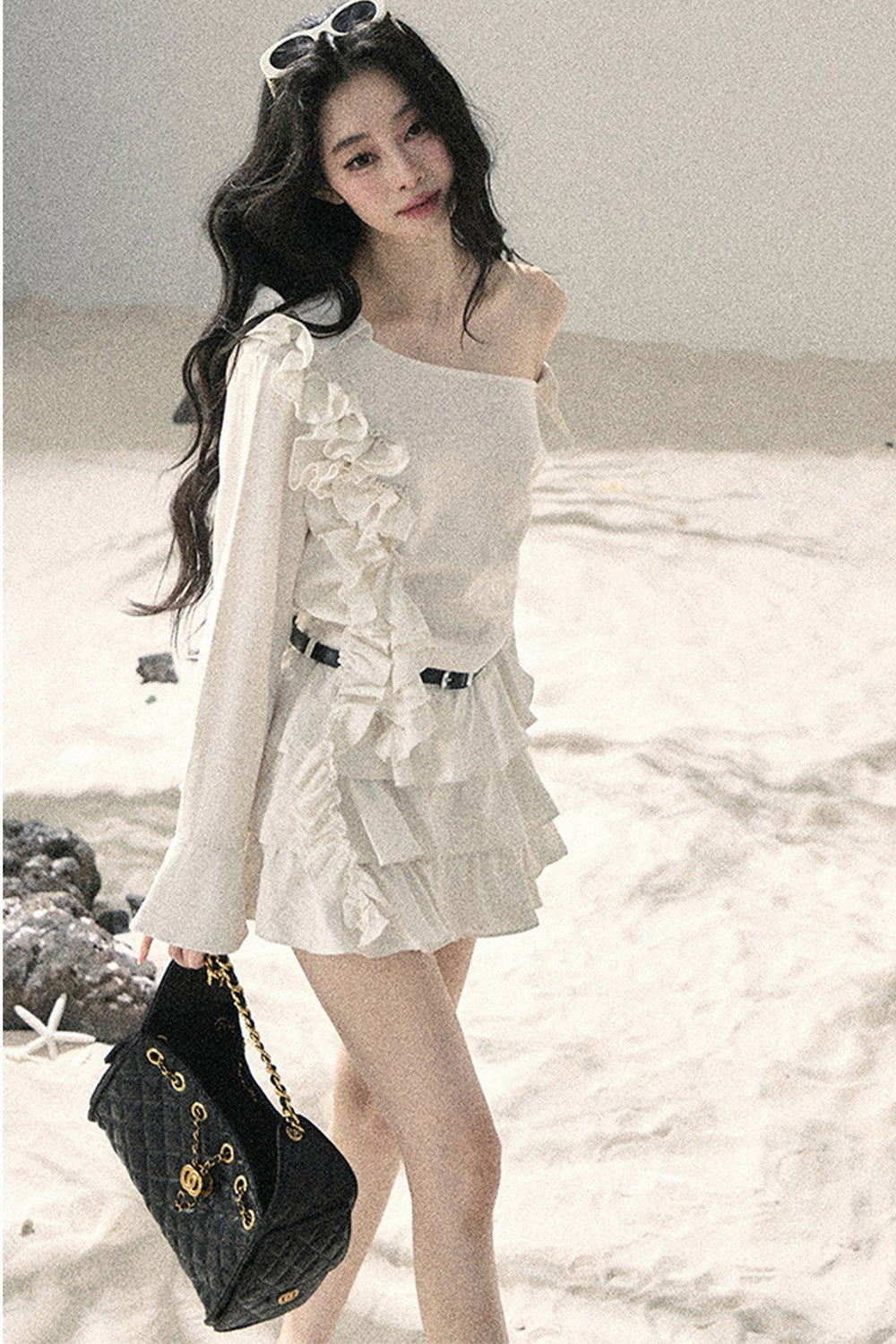 French Ruffled Off-Shoulder Dress