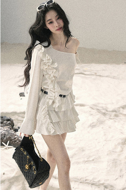 French Ruffled Off-Shoulder Dress