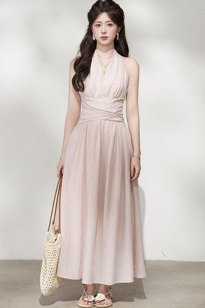 French V-Neck Halter Long Dress