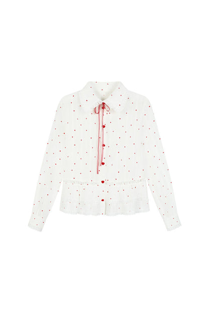 Bow Polka Dot Shirt and Skirt Set-Up