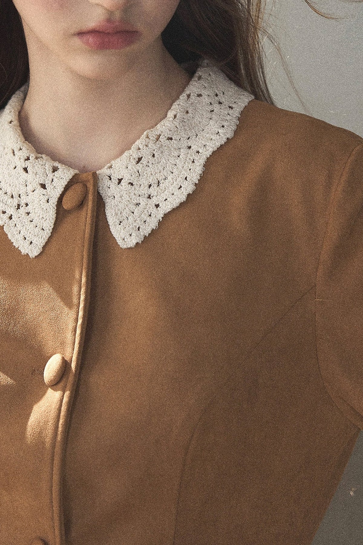 Faux Suede Lace Collar Short Dress