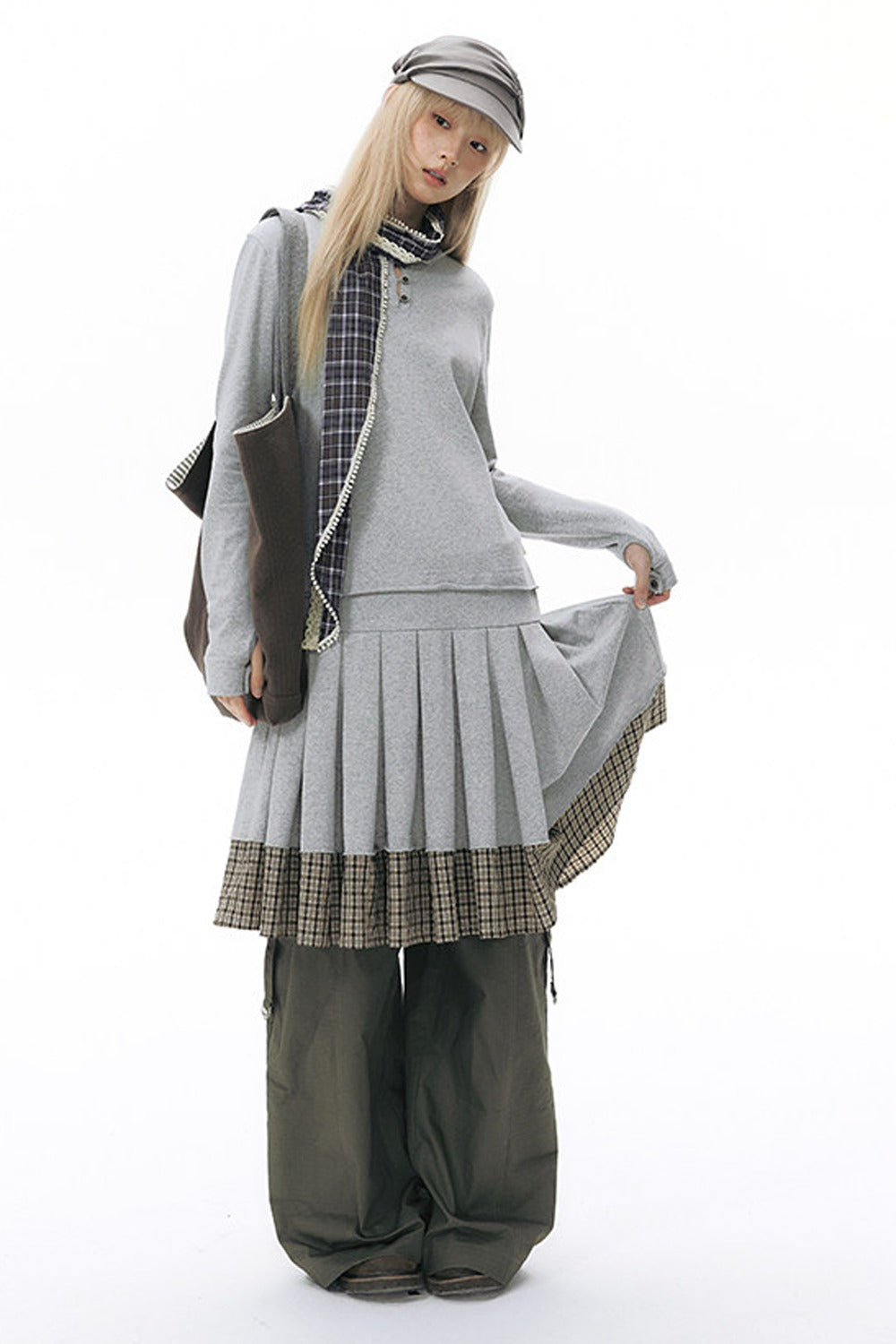 Foldable Hem Wide Leg Pants