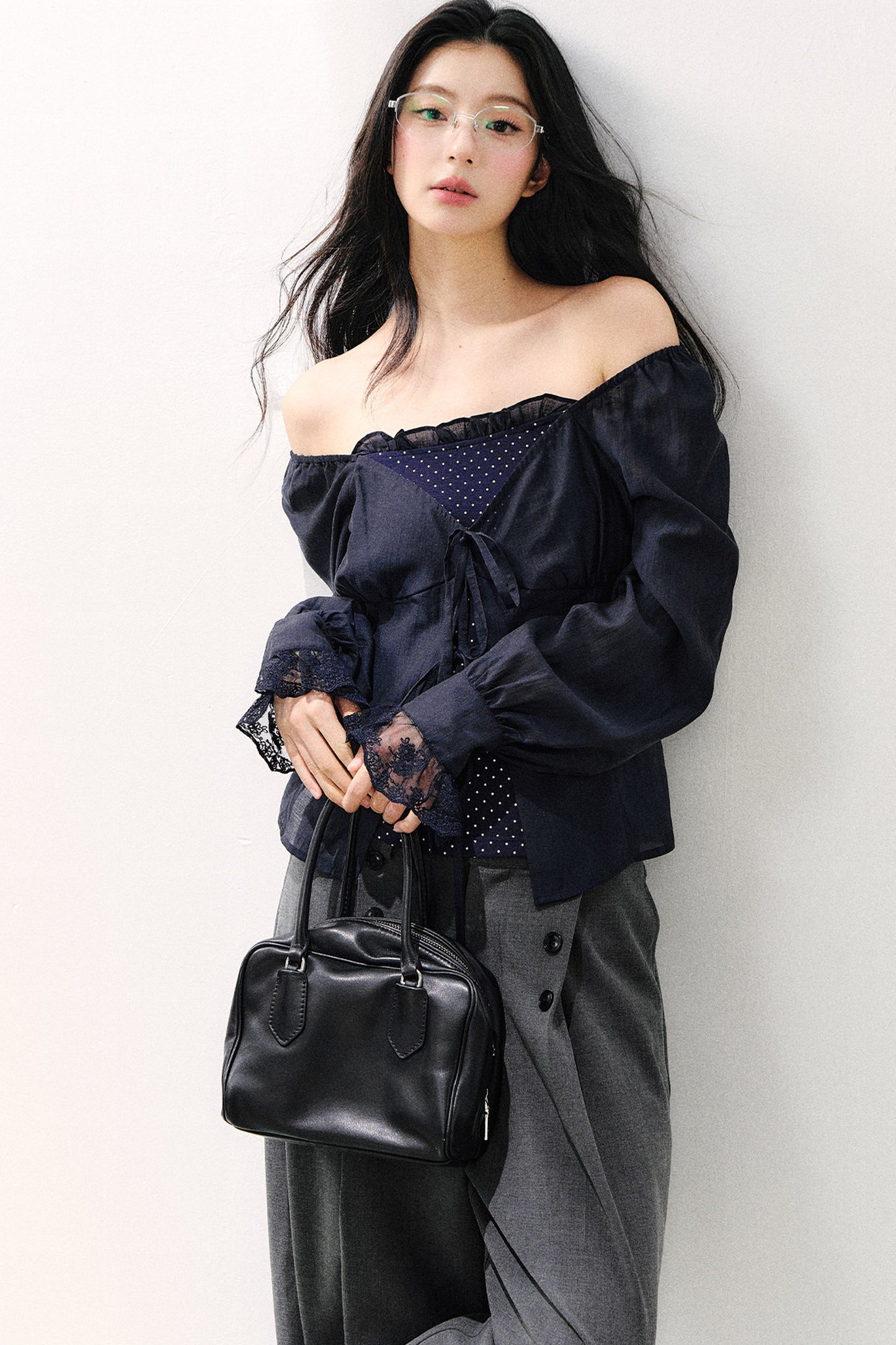 Polka Dot Knit Layered-Look Blouse