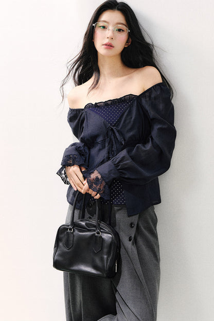 Polka Dot Knit Layered-Look Blouse