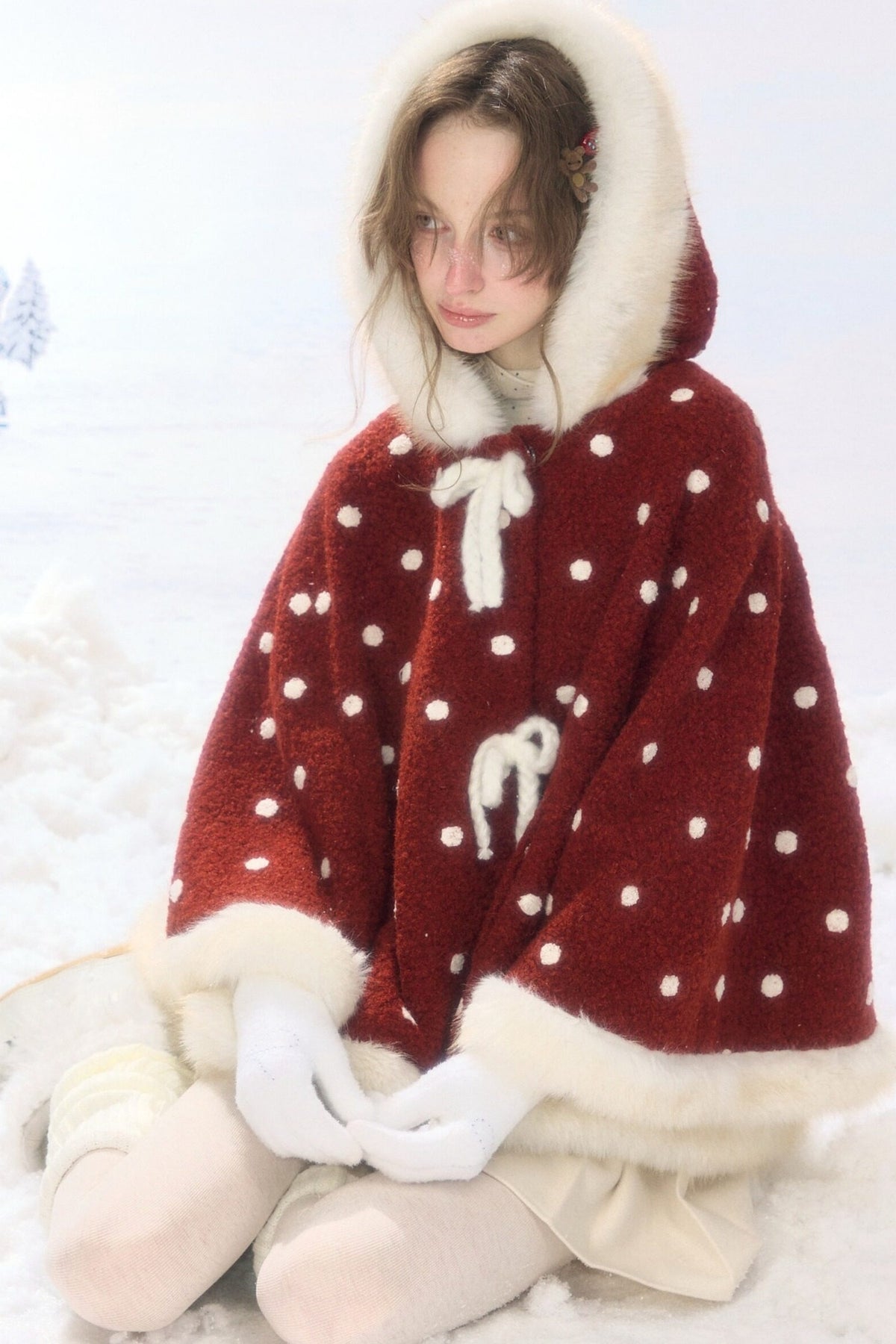 Red Polka Dot Plush Hooded Cloak