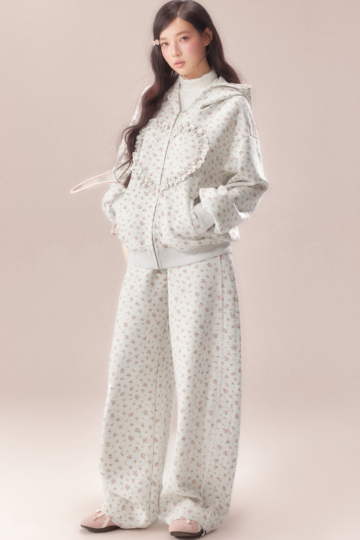Floral Heart Hoodie and Scimitar Pants Set-Up