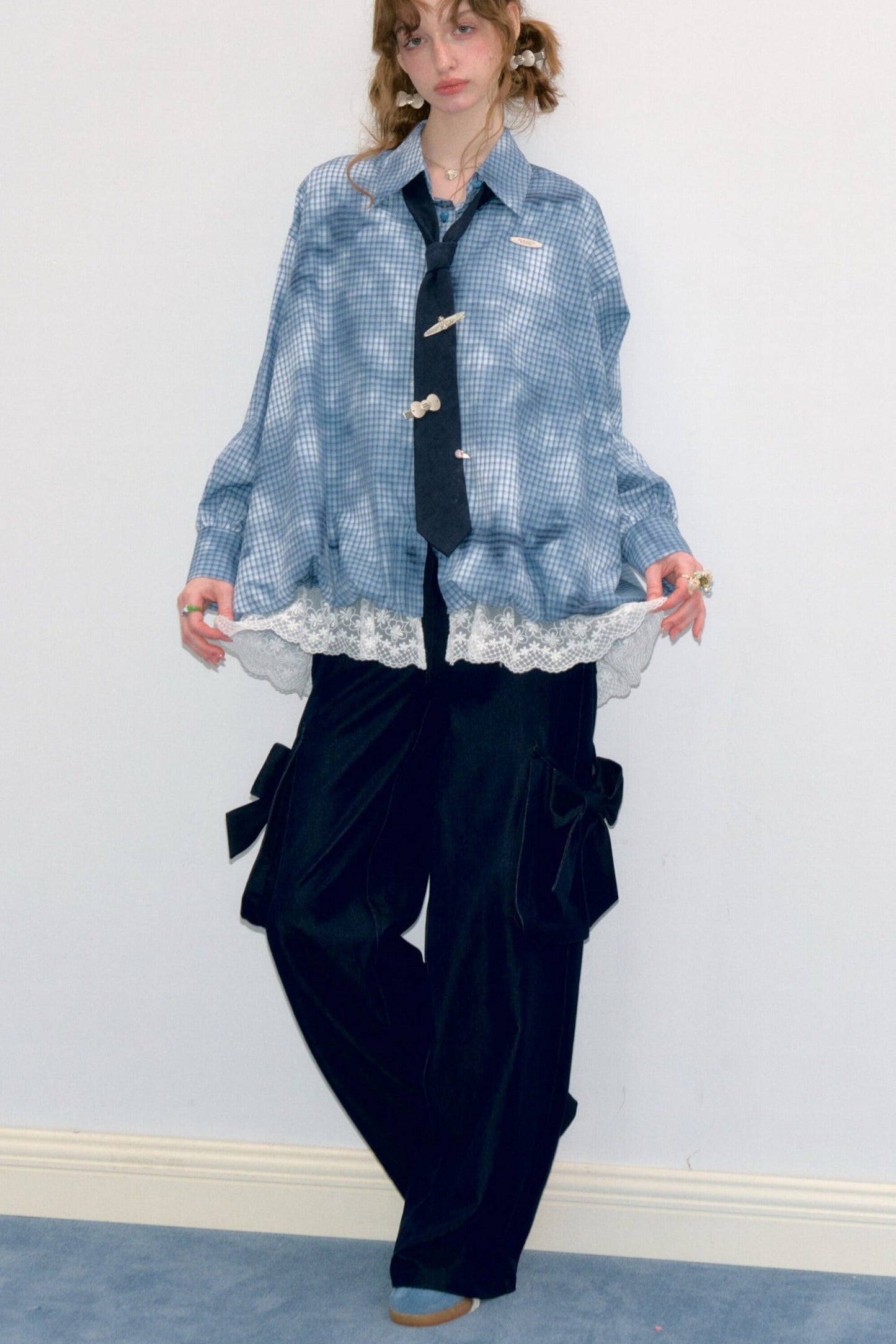 High-Waisted Bow Pocket Wide-Leg Pants