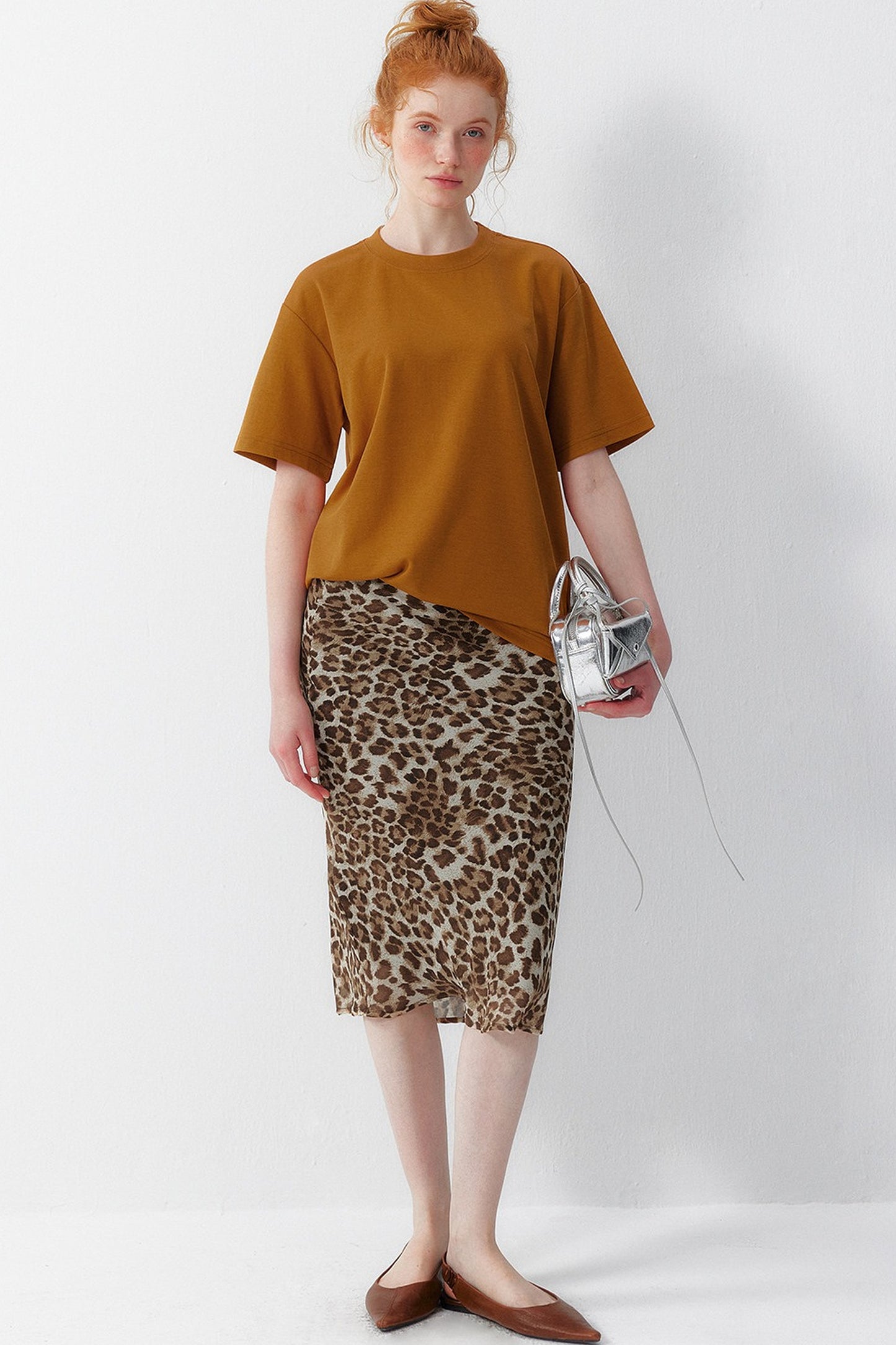 Leopard Chiffon Midi Skirt