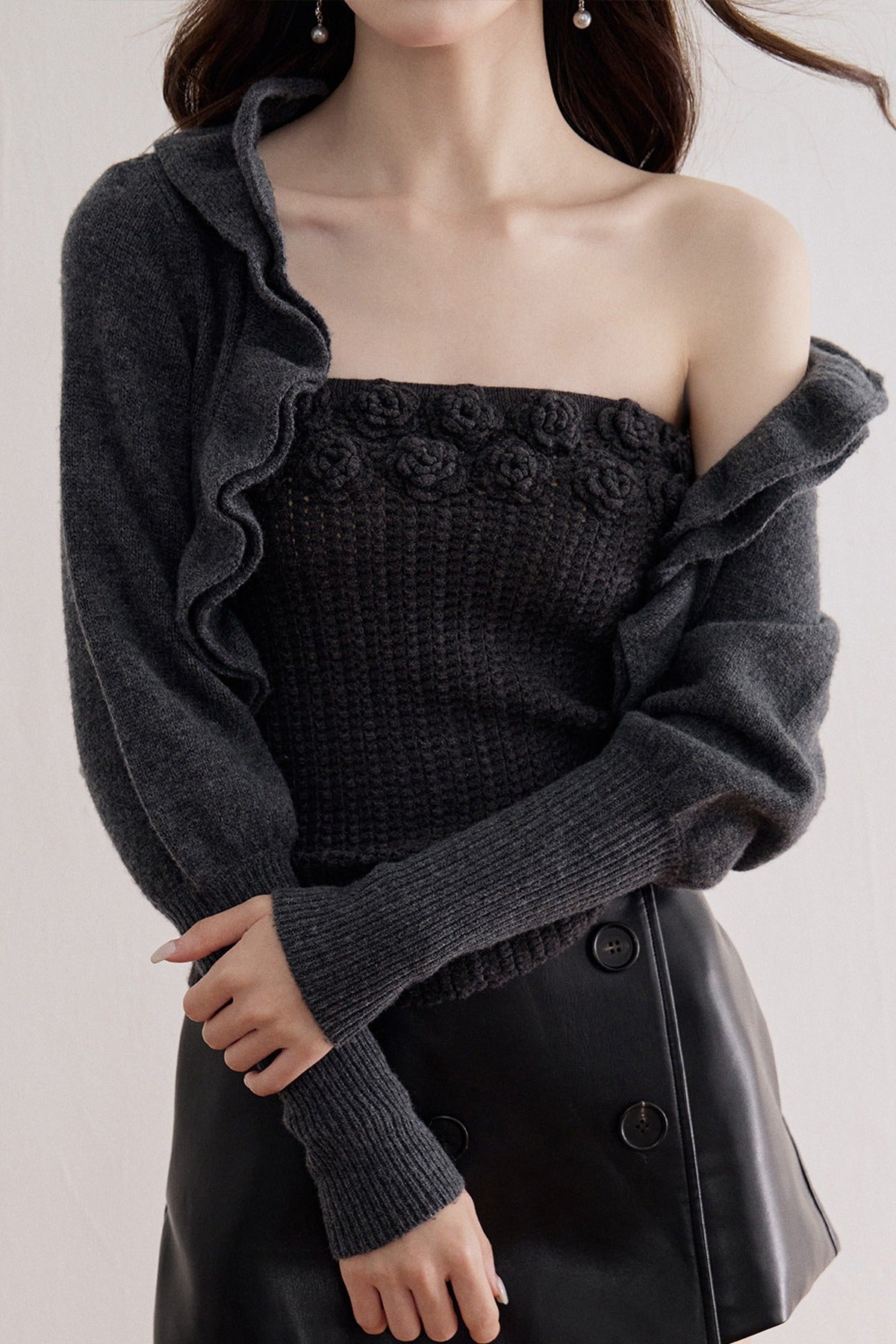 Floral Knit Top and Ruffle Cardigan Set-Up