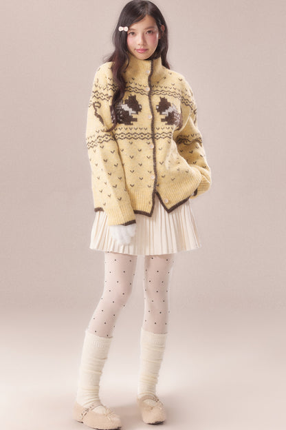 High Collar Dog Knit Cardigan