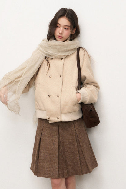 Double-Breasted Wool Jacket and Skirt Set-Up