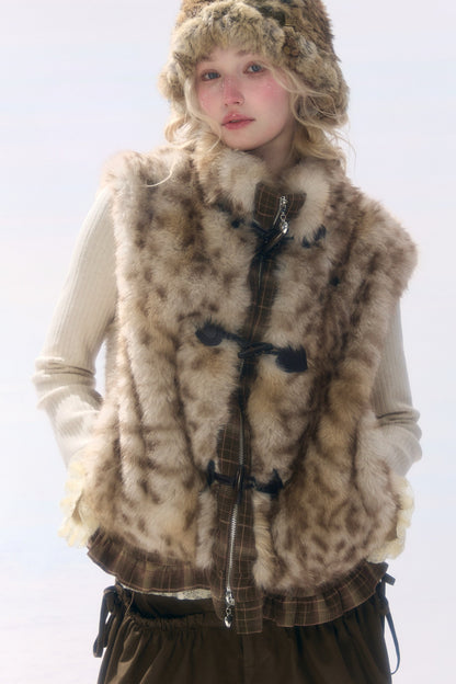 Plaid Leopard Horn Button Vest