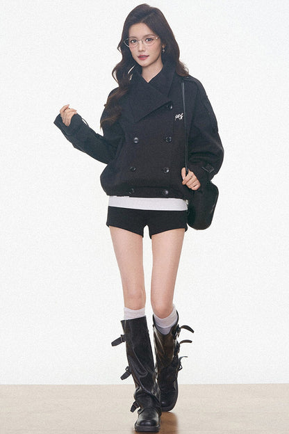 Vintage Double-Breasted Trench Coat and Cuffed Shorts Set-Up