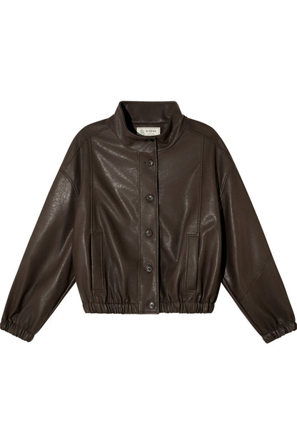 Barn Style Stand Collar Short Leather Jacket