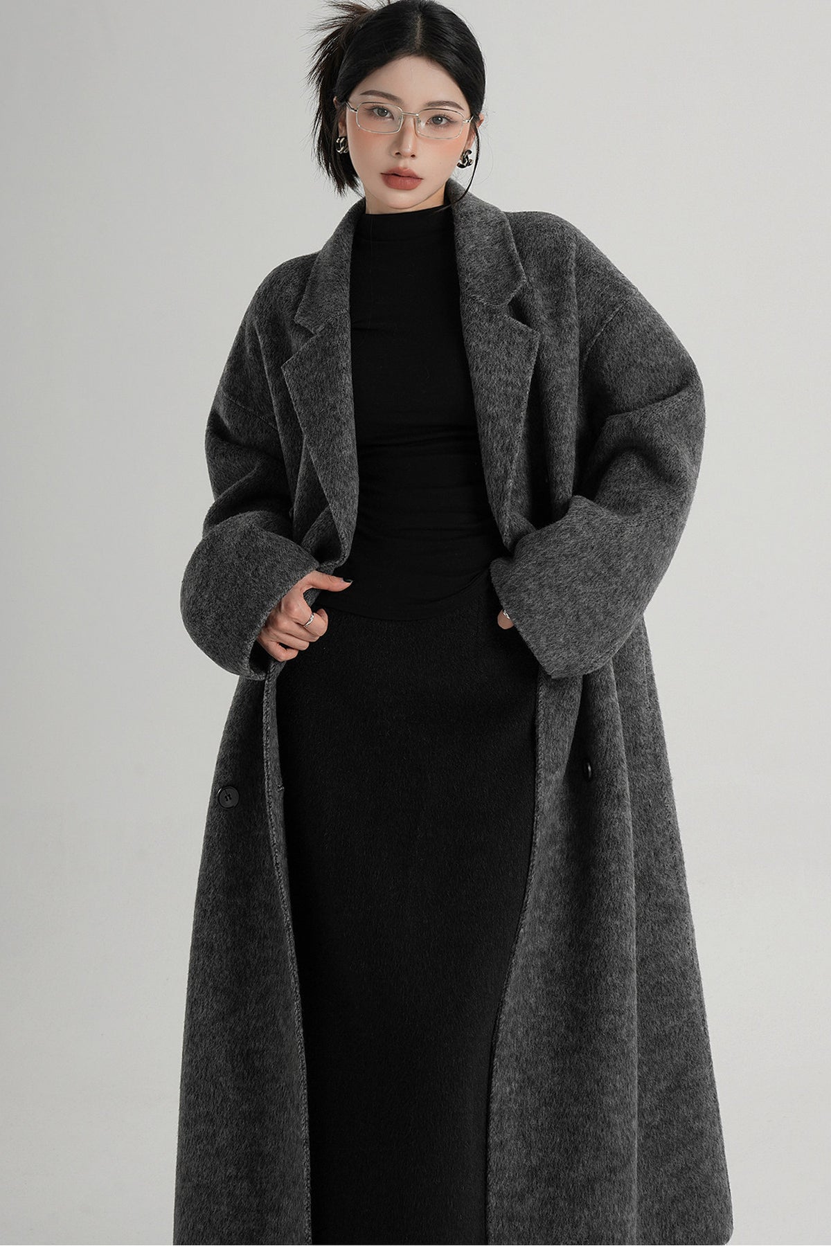 Cappotto ampio lungo in lana double face