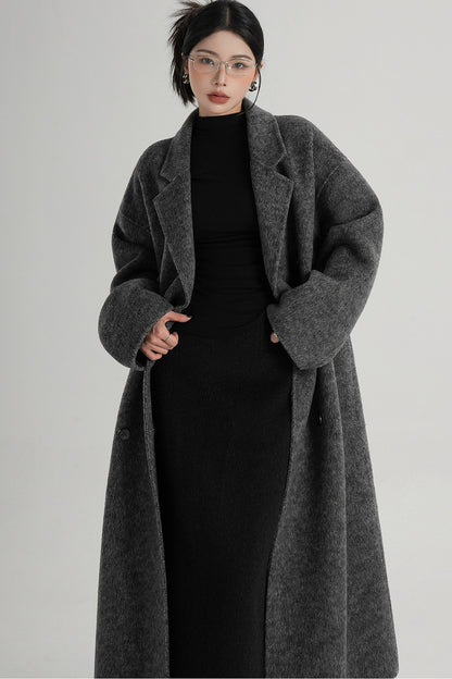 Cappotto ampio lungo in lana double face