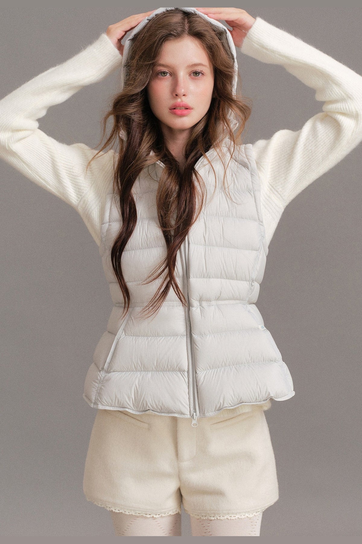 Hooded Ribbed Down Vest