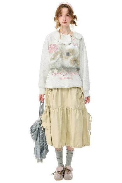 Sudadera con estampado de conejo y cuello Peter Pan