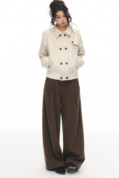 White Wool Double-Breasted Jacket and Pants Set