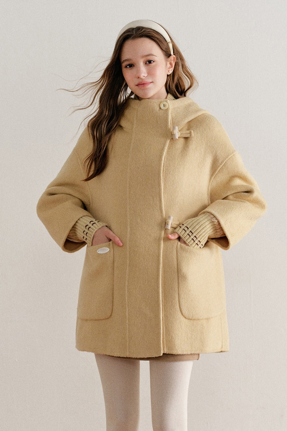 Hooded Horn Button Wool Coat