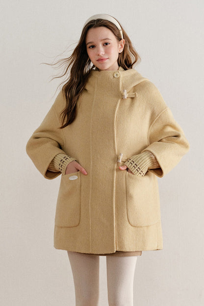 Hooded Horn Button Wool Coat