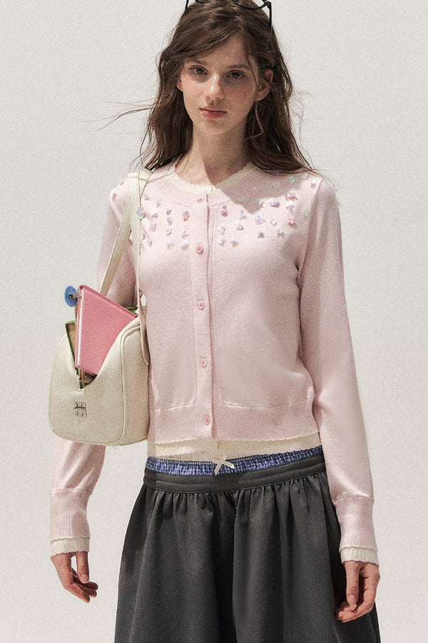 Hand-Beaded Layered-Look Cardigan