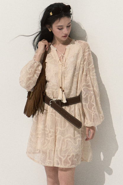 Long Sleeve Embroidered Jacquard Dress