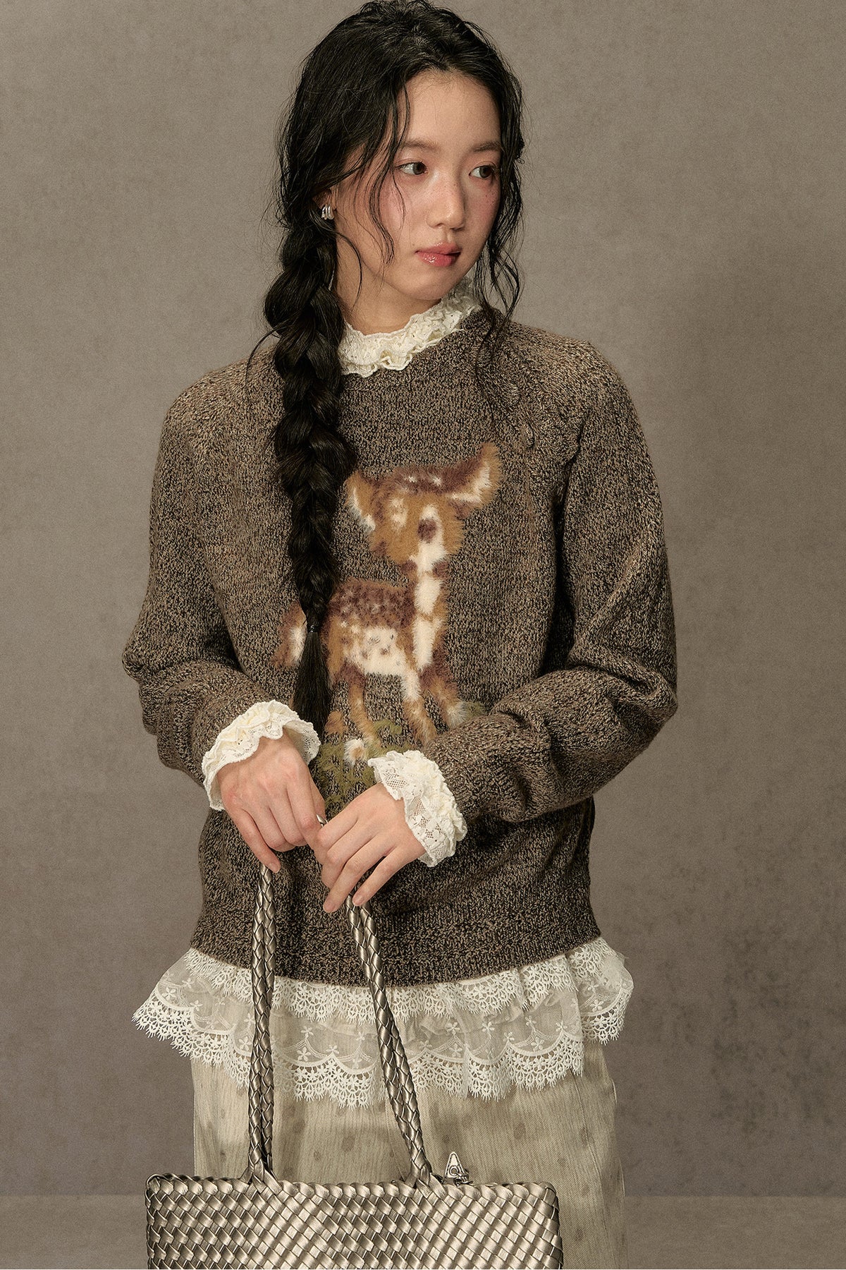 Deer Jacquard Pullover Sweater