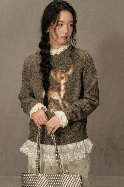 Deer Jacquard Pullover Sweater