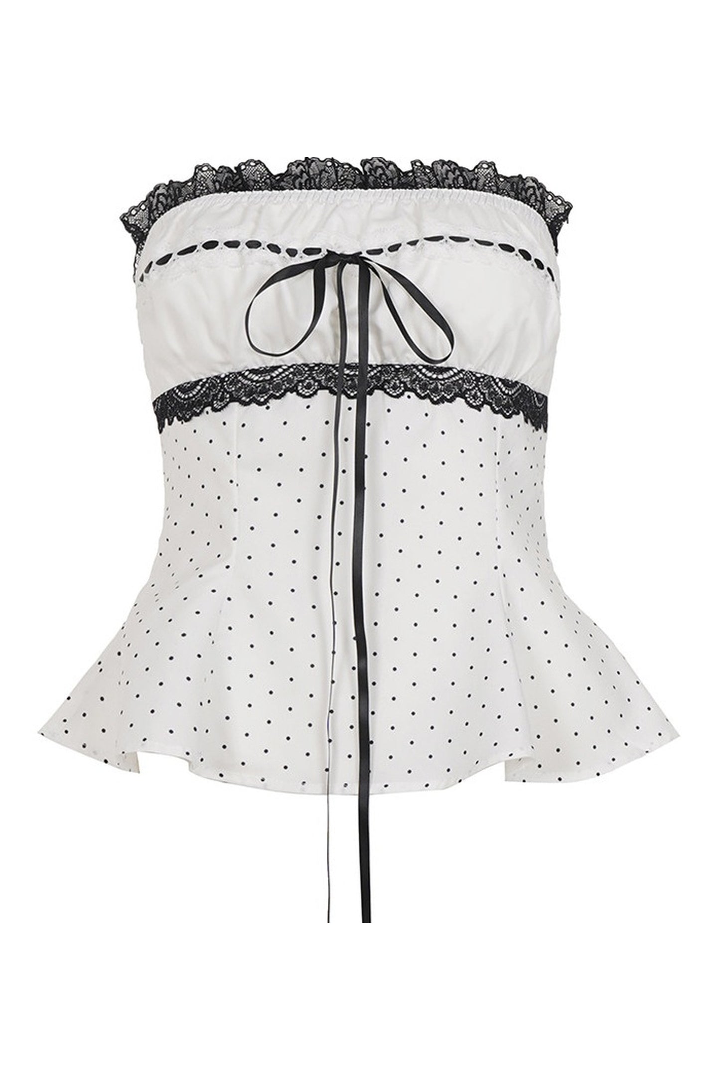Polka Dot Lace Trim Strapless Top