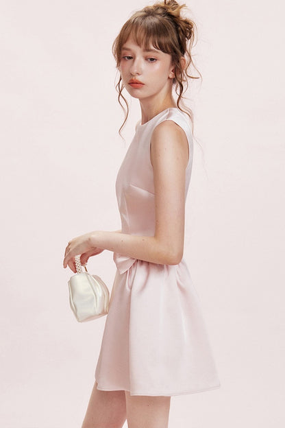 Double Bow Satin Vest Dress and Cardigan Set-Up