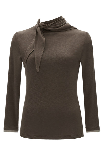 Tie-Neck Long-Sleeve Knit Top