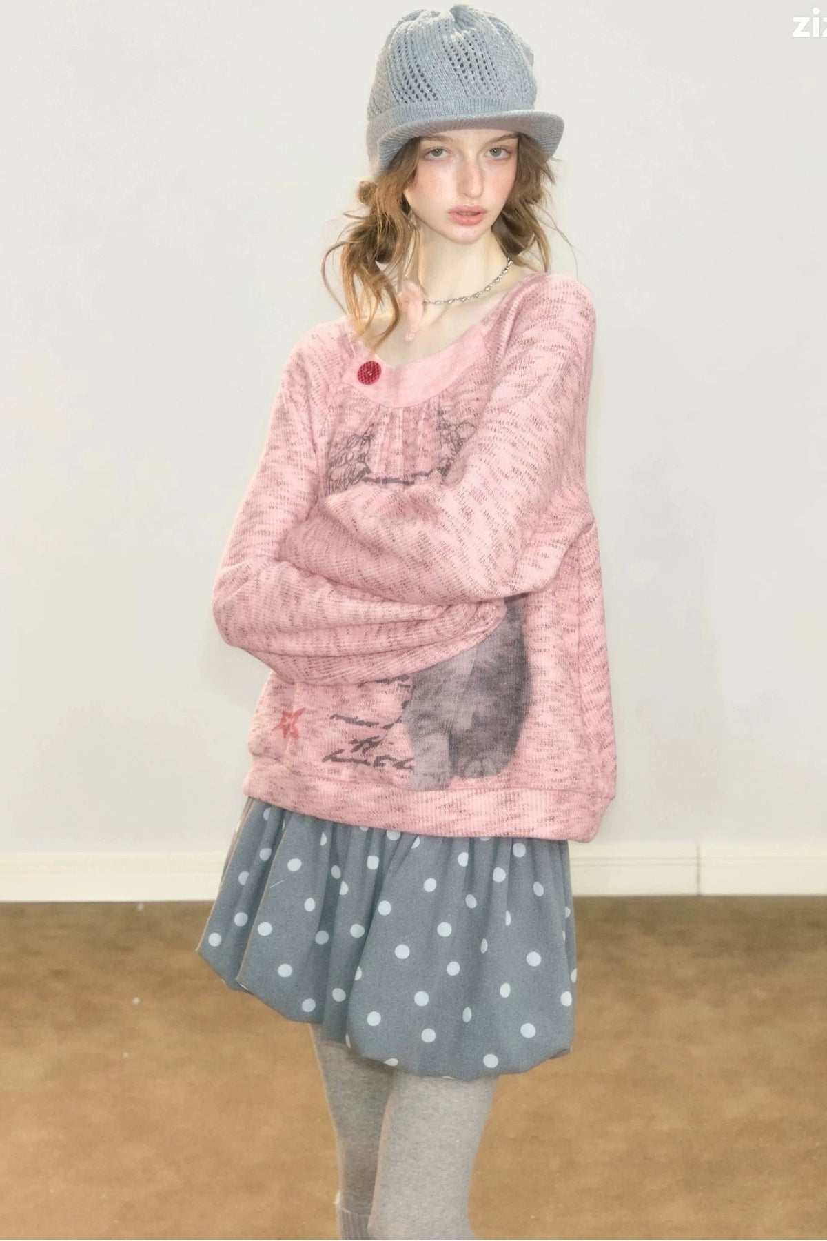 Distressed Cat Print Sweatshirt