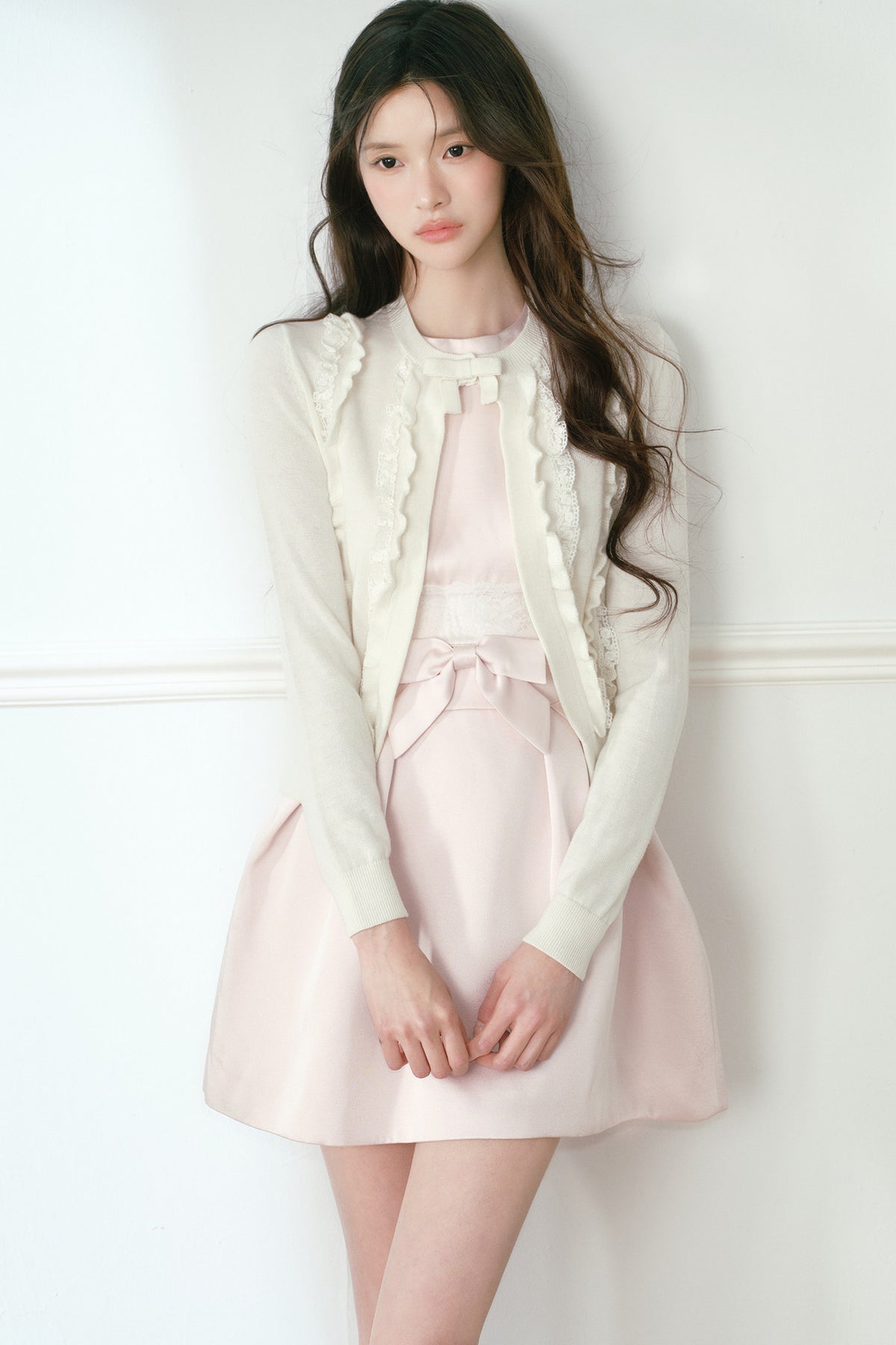 White Lace Trim Knit Cardigan