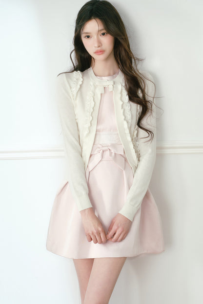 White Lace Trim Knit Cardigan