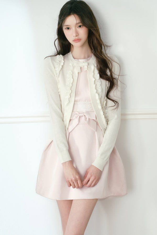 White Lace Trim Knit Cardigan
