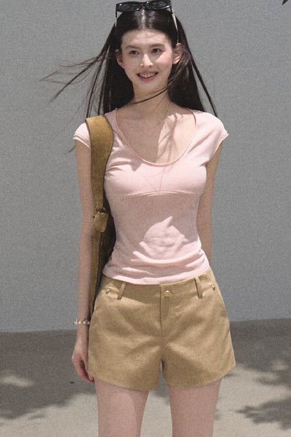 Slim-Fit High-Waisted Suit Shorts