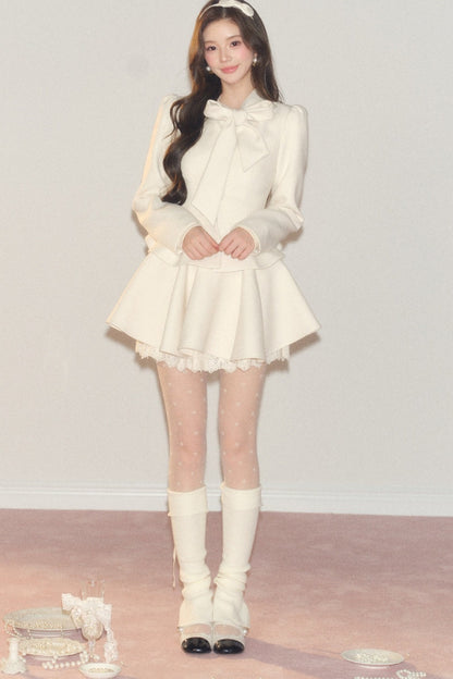 French Hepburn Style Imitation Wool Top and Skirt Set-Up