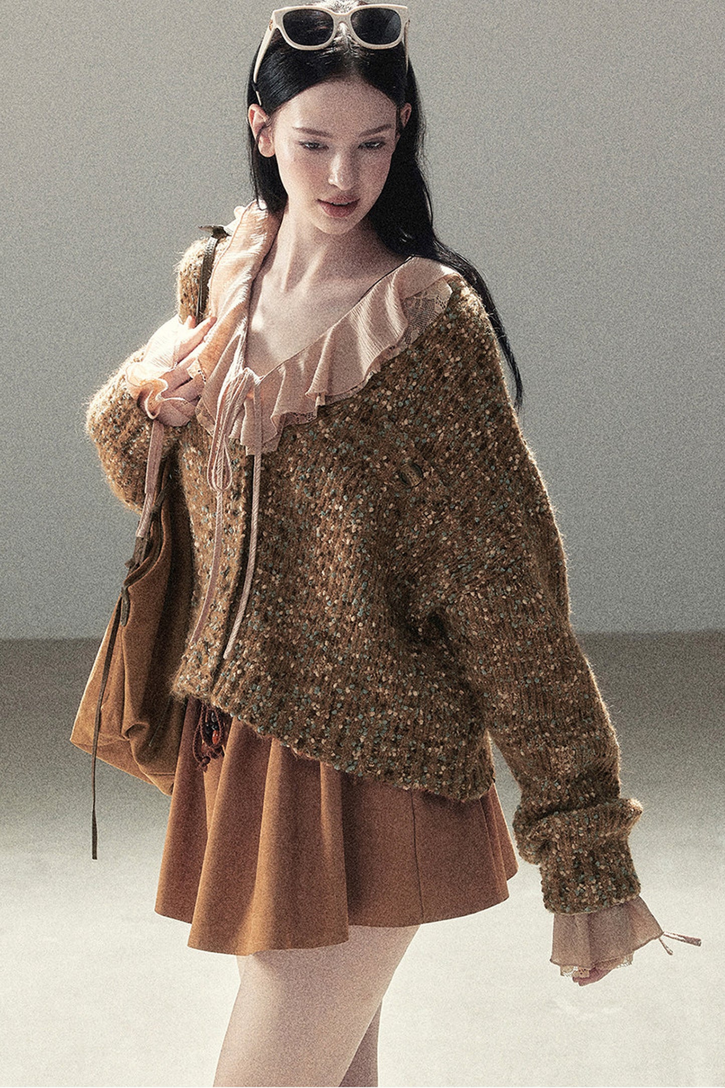 Set aus transparenter Chiffon-Cover-up-Bluse mit Rüschen