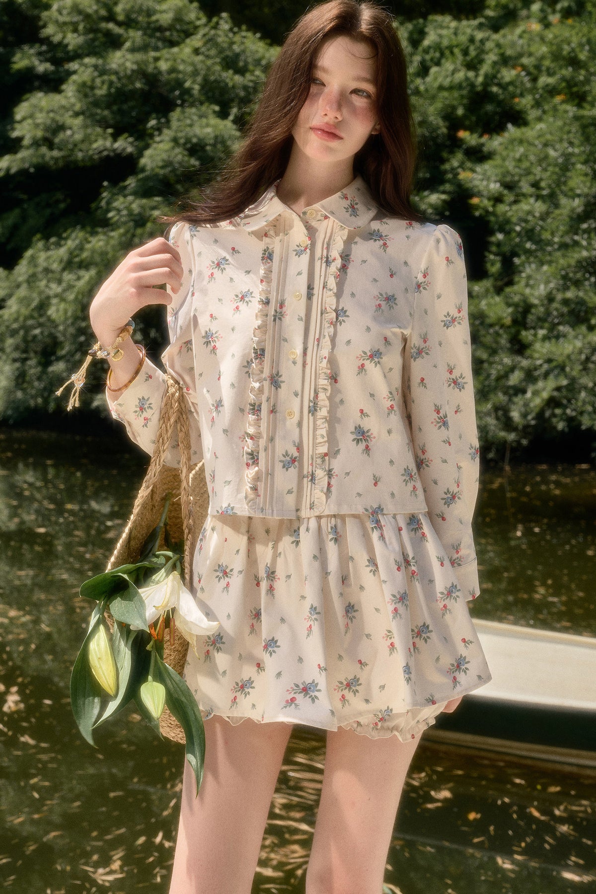 Floral Shirt and Skirt Set-Up