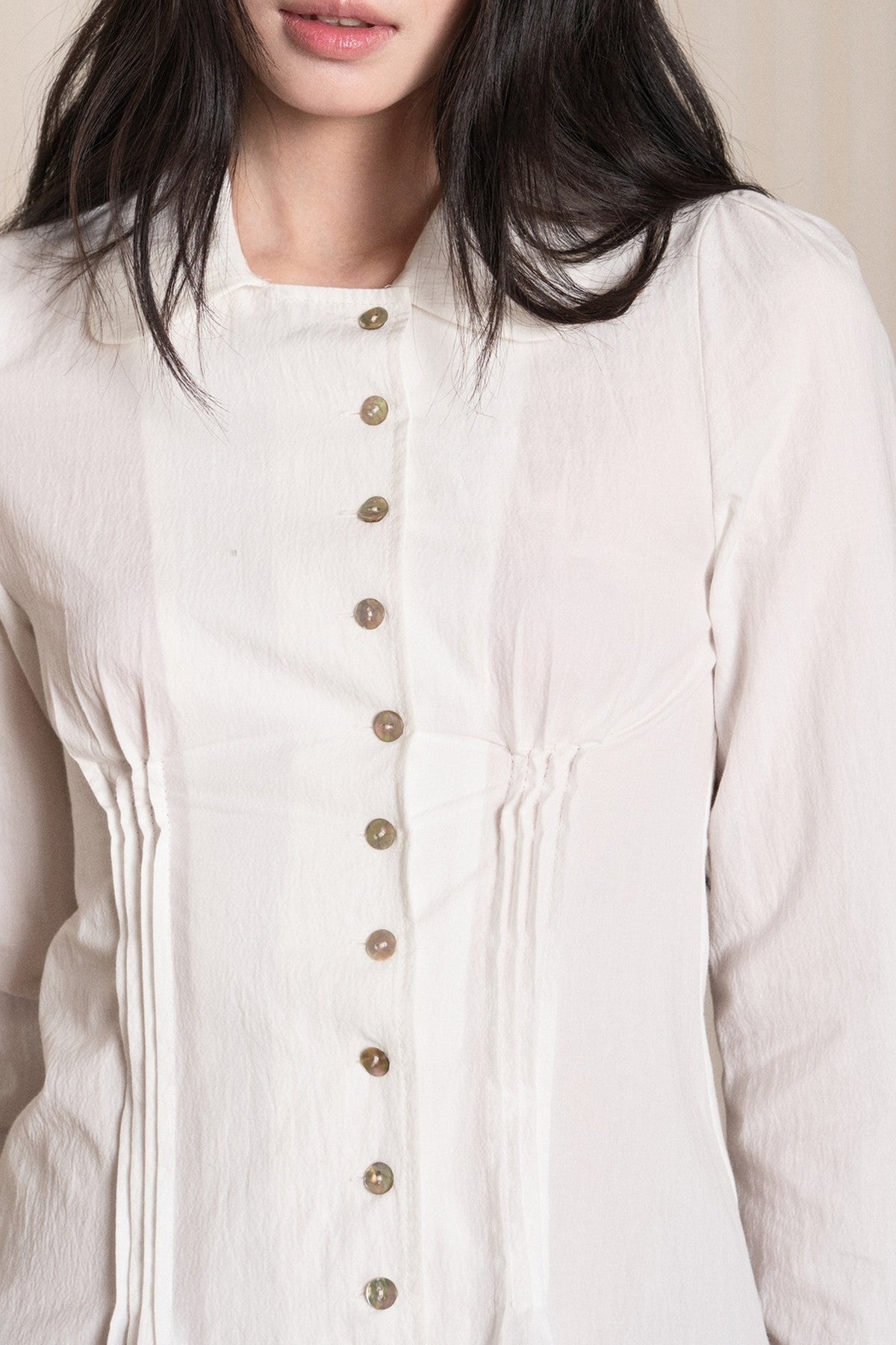 Pleated Shell Button Lapel Shirt